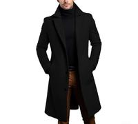 Men's Luxury Black Trench Coat, Single Breasted Long And Warm Overcoat(M)