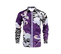 Mens Luxury Brand Printed Silk Like Satin Button Down Dress Shirt for Party Prom Long Sleeve Slim Fit Floral Nightclub Shirt, Multicolored10, Large