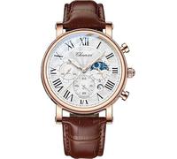 Men's Luxury Chronograph Watch | Rose Gold 42mm | Brown Leather Strap | Moonphase Indicator | Multi-Dial Precision Timekeeping | Roman Numeral Dial | Gift Box Included | Professional Dress Watch