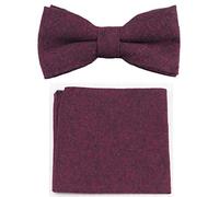 Men's Luxury Cotton Pre-tied and Fully Adjustable Bow Tie & Pocket Square Set (Burgundy) - suitable for formalwear, office, weddings, parties, grooms & groomsmen outfits