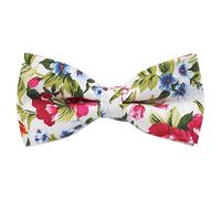Men's Luxury Cotton Pre-tied and Fully Adjustable Bow Tie (White, Red & Green Floral) - suitable for formalwear, office, weddings, parties, grooms & groomsmen outfits