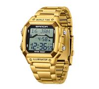 Men's Luxury Digital Watch with Stainless Steel Vintage Watch for Unisex Multifunction Stopwatch Dual Time Date Waterproof Sport Wrist Watches (Golden White)