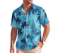 Men's Luxury Hawaiian Button Down Shirt - Tropical Leaf Print Short Sleeve Resort Wear - Lightweight Stretch Aloha Shirt, Game 4, 3XL