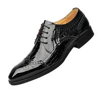 Mens Luxury Leather Oxford Dress Shoes Lace Up Pointed Toe Non Slip Rubber Sole Block Heel Outdoor Office Shoes for Professional Wear(Negro,11 UK)