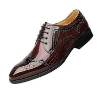 Mens Luxury Leather Oxford Dress Shoes Lace Up Pointed Toe Non Slip Rubber Sole Block Heel Outdoor Office Shoes for Professional Wear(Marrone,11 UK)