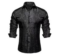 Men's Luxury Paisley Patterned Golden Shiny Slim Fit Casual Shirt Long Sleeve Comfortable Satin Floral Pattern Shirt for Men Jacquard Embroidery Floral Pattern for Wedding Party Prom, black, 3XL