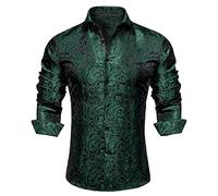 Men's Luxury Paisley Patterned Golden Shiny Slim Fit Casual Shirt Long Sleeve Comfortable Satin Floral Pattern Shirt for Men Jacquard Embroidery Floral Pattern for Wedding Party Prom, AG, 6XL