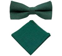Men's Luxury Pre-Tied and Fully Adjustable Cotton Blend Bow Tie and Pocket Square Set (Emerald Green) - suitable for formalwear, office, weddings, parties, grooms & groomsmen outfits