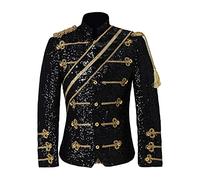 Men's Luxury Slim Fit Stylish Blazer Sequin Gold Embroidered Suit Jacket Stand Collar Wedding Party Prom Blazers (Black,S)