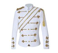 Men's Luxury Slim Fit Stylish Blazer Sequin Gold Embroidered Suit Jacket Stand Collar Wedding Party Prom Blazers (White,L)