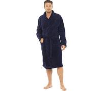 Mens Luxury Soft Coral Fleece Dressing Gown, Navy, Medium