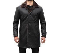 Men's Luxury Spanish Fashion Real Leather Faux Shearling Fur Bomber Jacket - Tom Hardy Dunkirk Genuine Leather Jacket - Brown German Classic Real Sheepskin Cromby Jacket - Pea Coat German Long Duffle
