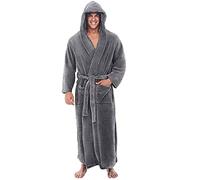Mens Luxury Super Soft Snuggle Hooded Dressing Gown Big and Tall Fleece Robe Warm Flannel Full Length Long Turkish Bathrobe Plush Loungewear Fluffy Housecoat Spa Brushed Shawl Robes Kimono with Pocket