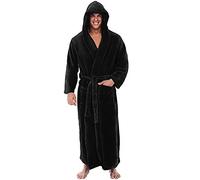 Mens Luxury Super Soft Snuggle Hooded Dressing Gown Big and Tall Fleece Robe Warm Flannel Full Length Long Turkish Bathrobe Plush Loungewear Fluffy Housecoat Spa Brushed Shawl Robes Kimono with Pocket