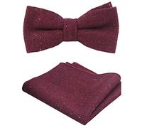 Men's Luxury Wool Pre-tied and Fully Adjustable Bow Tie & Pocket Square Set (Burgundy) - suitable for formalwear, office, weddings, parties, grooms & groomsmen outfits