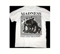 Men's Madness ONE Step Beyond Graphic White Crew Neck Tee with Black & White Checkered Design T Shirt