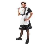 Men's Maid Cosplay Costume Dress Suit, Big Hemline Flared Outfit, Funny Stage Performance Cosplay Set, Black and White, XL