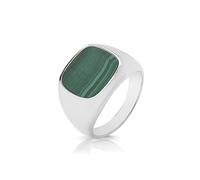 Men's Malachite Signet Ring, Green, Cushion, Engagement, 925 Sterling Silver, Platinum Coated, Size O-Z (X)