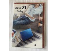 Mens Male Age 21 21st Twenty-One Twenty-First You're 21 Today Birthday Card Man/Blue Shirt/Blue Laptop Foil Detail(VA080)
