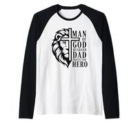 Mens Man of God Husband Dad Protector Hero Lion Cross Christian Raglan Baseball Tee