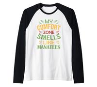 Mens Manatee Funny My Comfort Zone Smells Like Manatees Raglan Baseball Tee