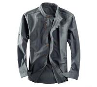 Men's Mandarin Collar Long Sleeve Shirt in Cotton Linen for Office and Everyday Use (2XL Dark Gray)