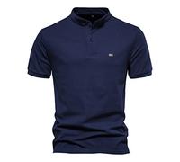 Mens Mandarin Collar Polo Shirts Short Sleeve Grandad Casual Tops Solid Basic T-Shirts Smart Plain Everyday Workwear Navy XXL