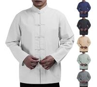 Mens Mandarin Collar Shirts Mens Linen Shirt Chinese Tang Suit Chinese Style Formal Shirt Loose Fit Hanfu Shirts Retro Kungfu Shirts Tang Dynasty Plate Buckle Tops Vintage Dress Tops For Festival