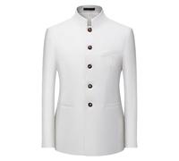 Men's Mandarin Collar Solid Color Blazers Slim Fit Business Chinese Suit Jacket Traditional Groom Dress Sport Coat, White, XXL