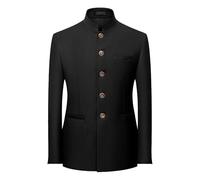 Men's Mandarin Collar Solid Color Blazers Slim Fit Business Chinese Suit Jacket Traditional Groom Dress Sport Coat, Black, 4XL