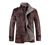 Men's Mao Collar Jacket - Winter Coat for Men Business Shirt Jacket Long Sleeve Large Size Thick Leather Vest Casual Jacket Lined with Loose Fleece, coffee, 8XL
