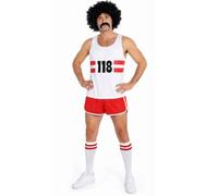 Mens Marathon Man Costume - X-Large - White Vest with Red Stripes and Black 118 Print and Red and White Shorts - Adults Fun Run Novelty Charity Fancy Dress Costume