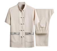 Men's Martial Arts Kung Fu Short Sleeve Shirt Tang Suit Tops,Tai Chi Uniform Tang Suit Men Chinese Training Cloths Apparel Clothing Short Sleeved Pants Coat Tops