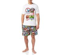 Mens Marvel Comics Pyjamas, T-Shirt and Shorts PJ Set, Incredible Hulk Captain America Spiderman Iron Man Pjs for Men, Official Marvel Merchandise, Gifts For Men (XXL) White
