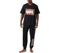 Mens Marvel Pyjamas, T-Shirt and Pyjama Bottoms Set, Incredible Hulk Captain America Spiderman Iron Man Pjs for Men, Official Marvel Merchandise, Gifts For Men Black