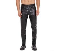 Men's Matte Leather Trousers Featuring For Zip Closure Elastic Waistband and Slim Silhouette for Year-Round Wear (L Black)