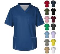 Men's Medical Healthcare Tunic Nurses Tunics Uniforms Blue Nursing Tops UK Classic Solid Colorv Neck Short Sleeve Scrub Tops with 3 Pockets Male Nurse Uniform Tunic (Royal Blue, S)
