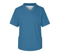 Men's Medical Healthcare Tunic Nursing Uniform Scrubs Top Nurse Uniform Blue Classic Solid Colorv Neck Short Sleeve Scrub Tops with 3 Pockets Navy Scrub Tops (Blue, S)