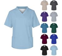 Men's Medical Scrubs Shirt Smart Uniform Nurse Scrubs Costume Classic Solid Color v Neck Short Sleeve Scrub Tops with 3 Pockets Navy Scrubs Top (Light Blue, S)