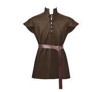 Mens Medieval Costume Halloween Tunic Vintage Shirts Medieval Lace Up Shirt Blouse Tops Cosplay Medieval Tunic Costume Vest Tanks Rain Proof Coat (Brown, M)