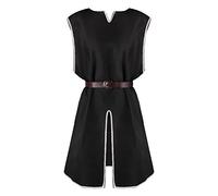 Mens Medieval Costume Long Tunic Renaissance Tabard Sleeveless Tunic with Belt Lace Up Shirt Blouse Tops Vest Tanks Knight Viking Aristocrat Chevalier Cosplay Costume Holloween Black