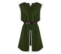 Mens Medieval Costume Long Tunic Renaissance Tabard Sleeveless Tunic with Belt Lace Up Shirt Blouse Tops Vest Tanks Knight Viking Aristocrat Chevalier Cosplay Costume Holloween Army Green