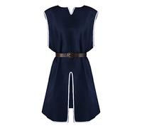 Mens Medieval Costume Long Tunic Renaissance Tabard Sleeveless Tunic with Belt Lace Up Shirt Blouse Tops Vest Tanks Knight Viking Aristocrat Chevalier Cosplay Costume Holloween Dark Blue