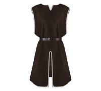Mens Medieval Costume Long Tunic Renaissance Tabard Sleeveless Tunic with Belt Lace Up Shirt Blouse Tops Vest Tanks Knight Viking Aristocrat Chevalier Cosplay Costume Holloween Brown