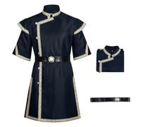 Men's Medieval Costume Renaissance Pirate Halloween Viking Tunic Knight Cosplay Warrior LARP Shirts (Navy, M)
