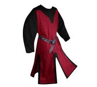 Mens Medieval Costume Renaissance Templar Tunic Viking Knight Pirate Vintage Warrior Halloween LARP Tops - Red - Medium