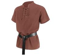 Men's Medieval Costume Viking Tunic Men's Short Sleeve Viking Shirt Wars Fancy Dress for Carnival Knight Warrior Renaissance Shirts Medieval Tunic Top, s coffee, XL