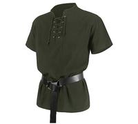 Men's Medieval Costume Viking Tunic Men's Short Sleeve Viking Shirt Wars Fancy Dress for Carnival Knight Warrior Renaissance Shirts Medieval Tunic Top, S green, XL