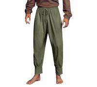 Men's Medieval Cotton Trousers - Authentic Renaissance Pants with Drawstring Pockets Waist, Loose Fit Cosplay Costume for LARP & Halloween (Sizes S-4XL) Green