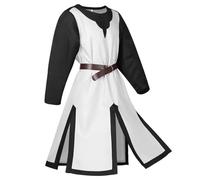 Men's Medieval Crusader Costume Long Sleeve Tabard Tunic Shirt with Belt (917# White/Black, M)